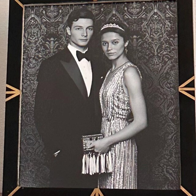1920s gala couple portrait in an art deco frame