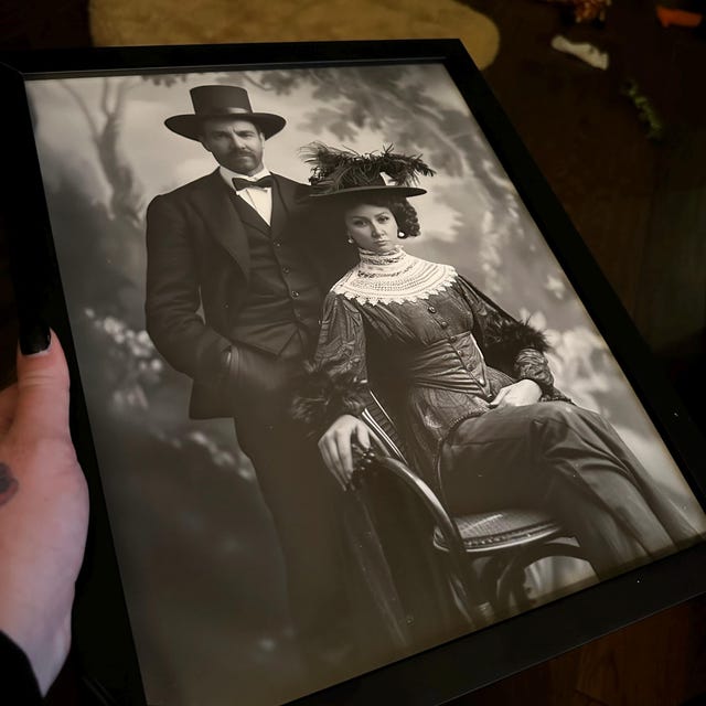 Victorian couple portrait in a black frame